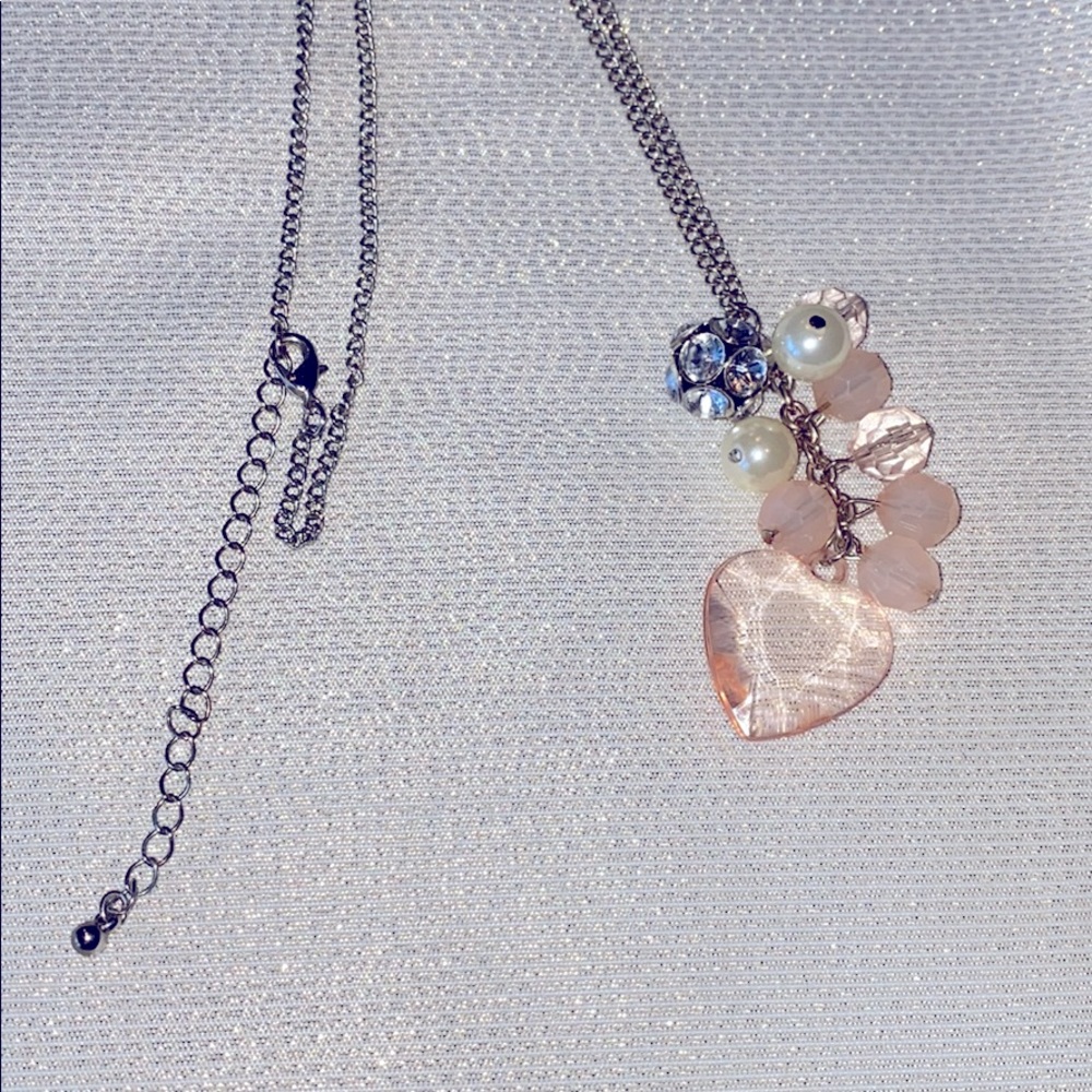 Pink and silver heart opera length necklace - Picture 3 of 4